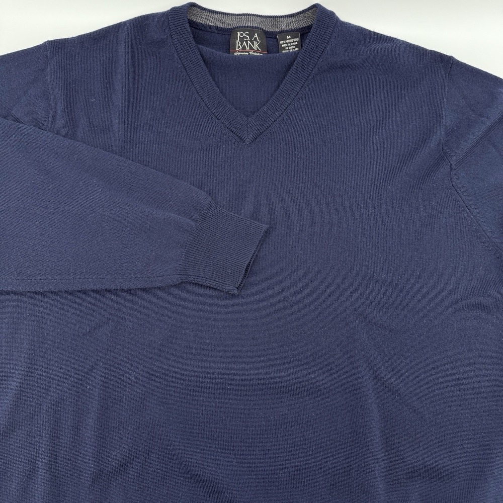 Jos A Bank Signature Collection Merino Wool V Neck Sweater Mens M Navy Blue